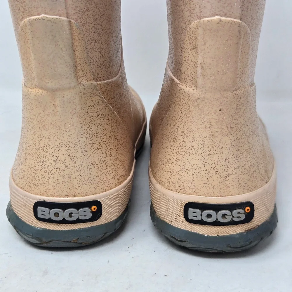 Bogs Rain Boot Glitter Pink Peach Waterproof Pull On Boots Kid Youth 1 72399-689